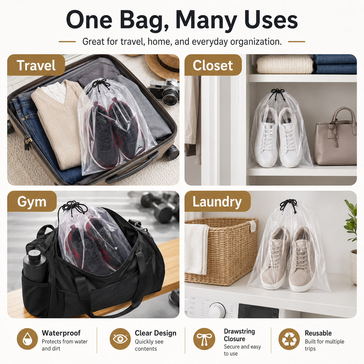 Clear Waterproof Travel Shoe Bags – 20 Pack