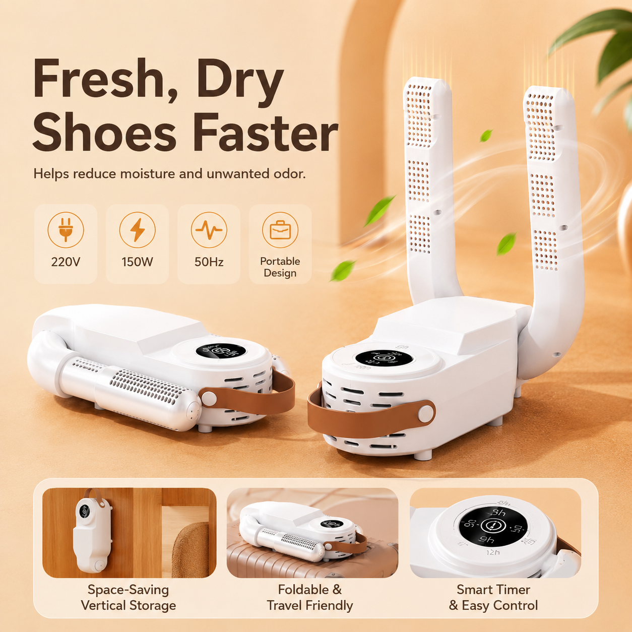 Portable Dual-Shoe Dryer with Timer – 150W