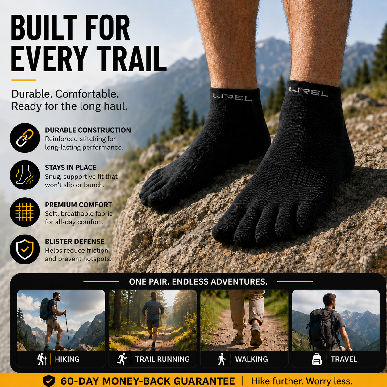 Coolmax Toe Socks for Long Walks, Runs, Trails & Long Shifts