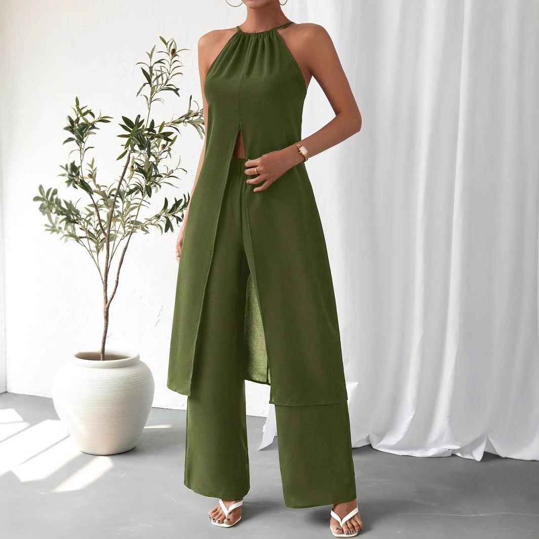 Sleeveless Backless Jumpsuit with High Waist Trousers