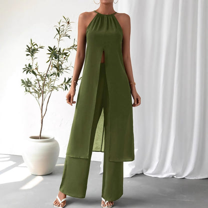 Sleeveless Backless Jumpsuit with High Waist Trousers