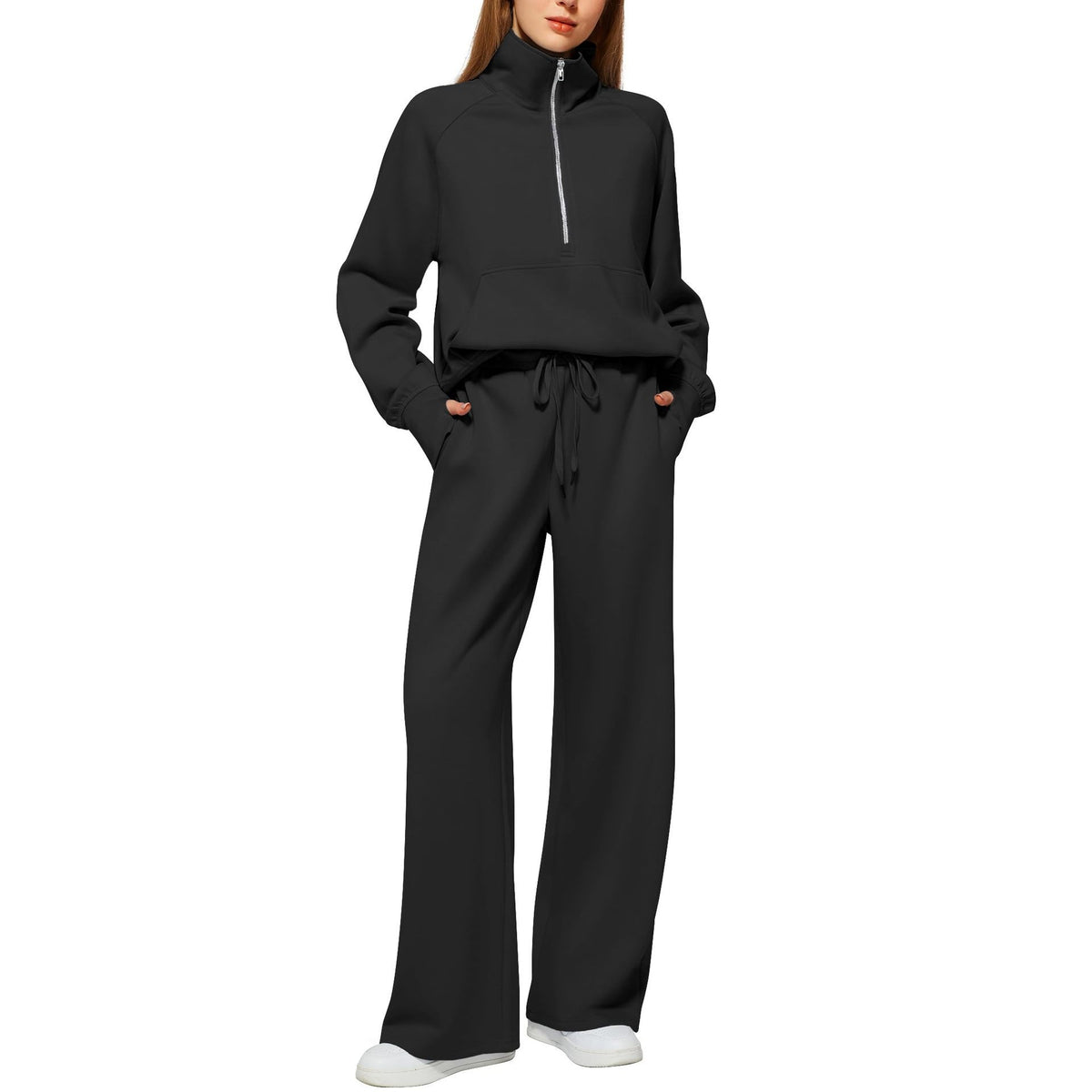 Women’s Half-Zip Matching Set – Relaxed Top & Wide-Leg Pants222