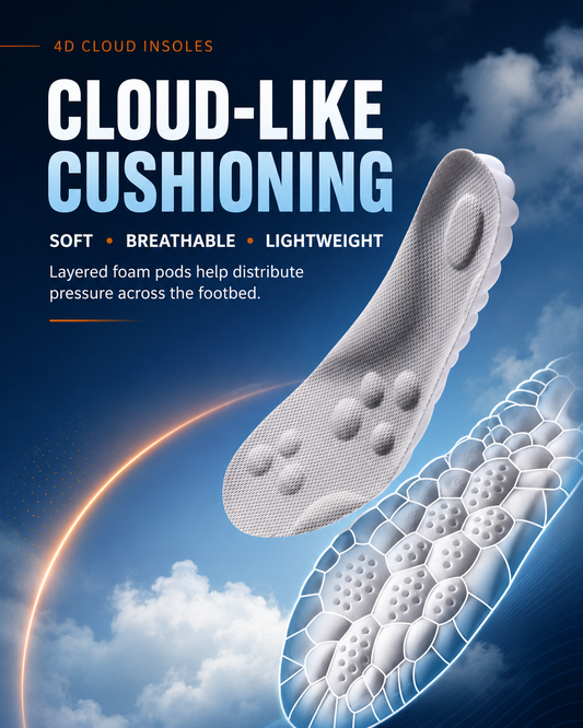 4D Steppers Cloud Comfort Insoles – Unisex Trim-to-Fit Memory Foam Inserts
