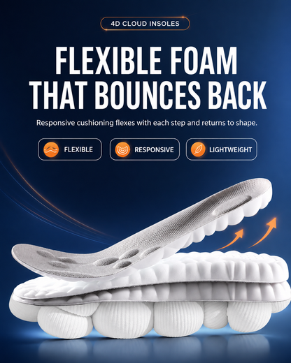 4D Steppers Cloud Comfort Insoles – Unisex Trim-to-Fit Memory Foam Inserts