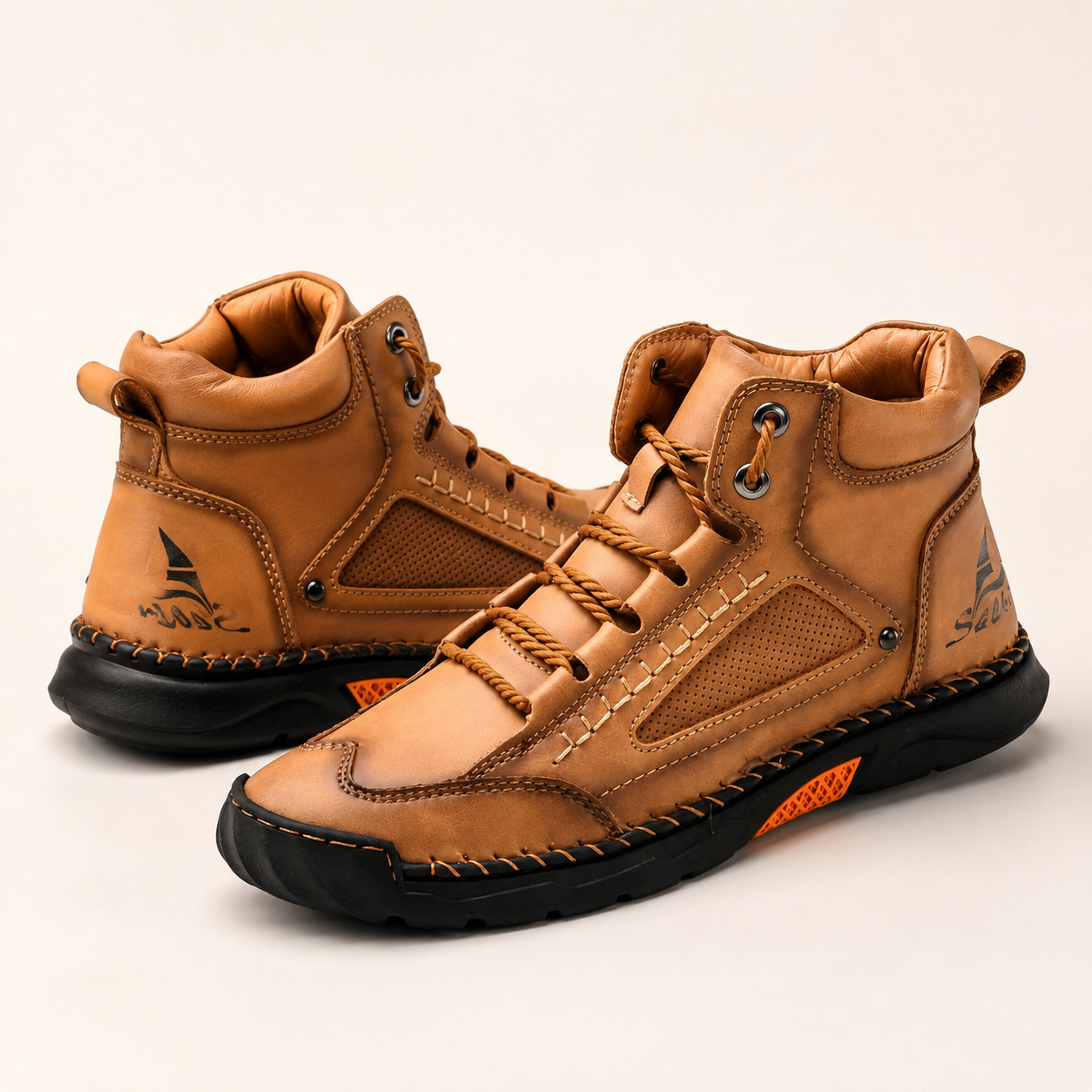 Men’s Lightweight Hand-Stitched Ankle Boots – Breathable Everyday Lace-Up Shoes