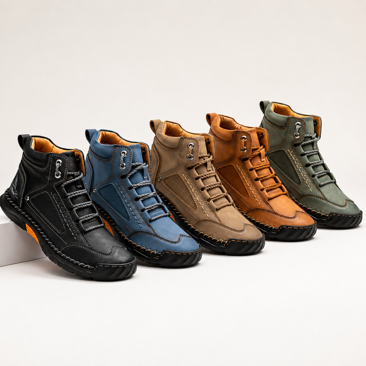 Men’s Lightweight Hand-Stitched Ankle Boots – Breathable Everyday Lace-Up Shoes
