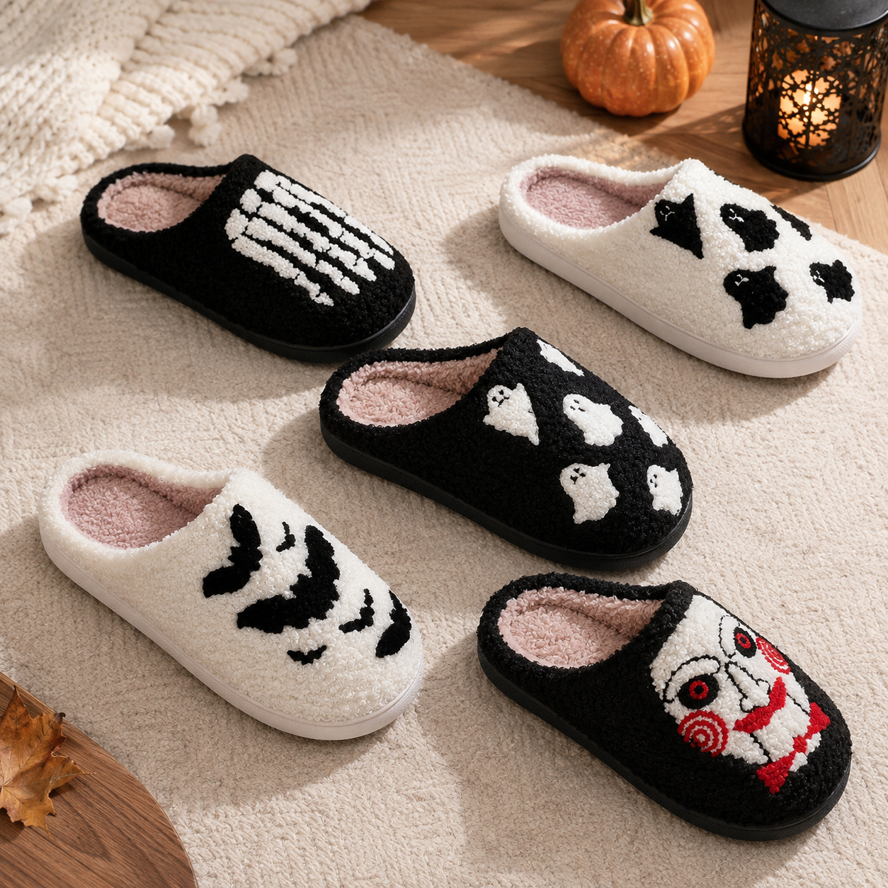 Halloween Plush Slippers – Skull, Ghost & Pumpkin Designs