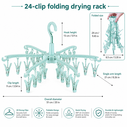 24-Clip Toe Sock Drying Hanger
