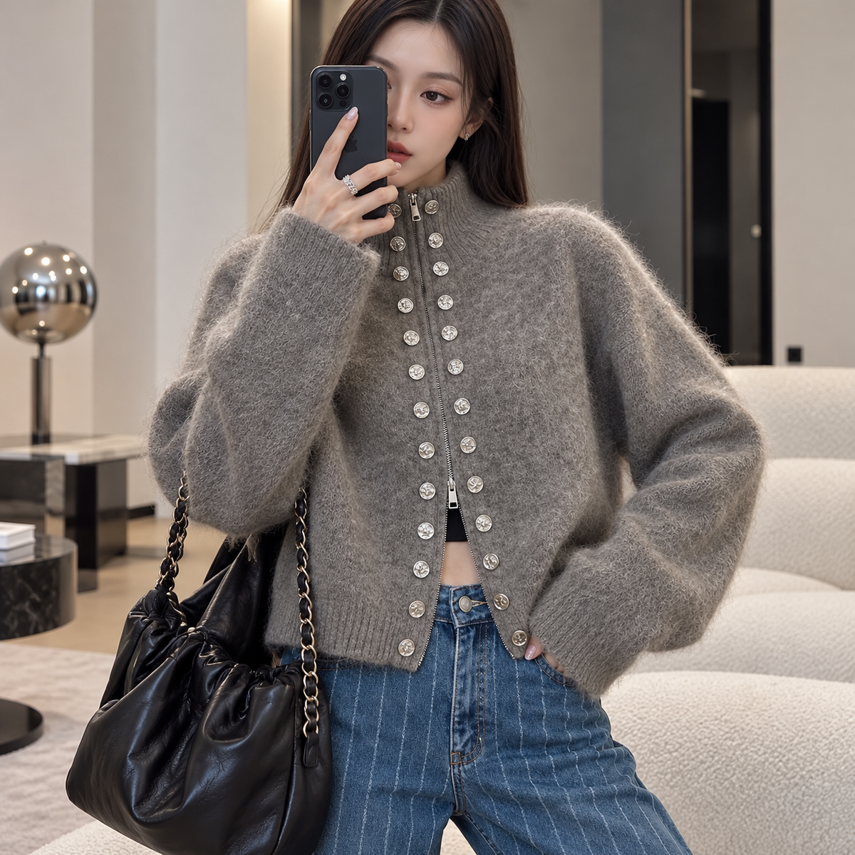 Women's Double-Breasted Knit Cardigan | Cozy Zip-Up