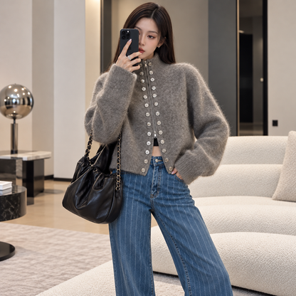 Women's Double-Breasted Knit Cardigan | Cozy Zip-Up
