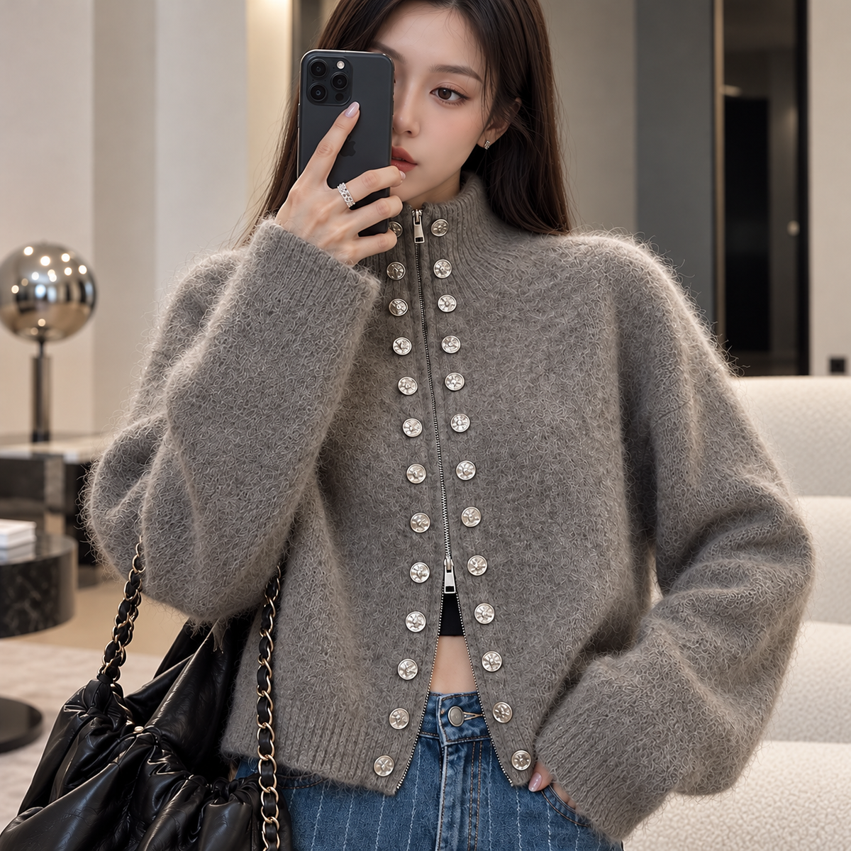 Women's Double-Breasted Knit Cardigan | Cozy Zip-Up