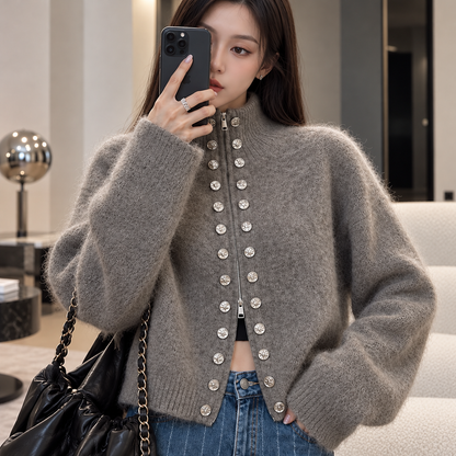Women's Double-Breasted Knit Cardigan | Cozy Zip-Up