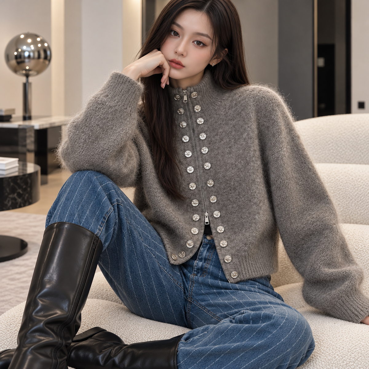Women's Double-Breasted Knit Cardigan | Cozy Zip-Up