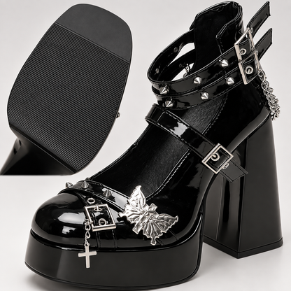 Punk Lolita Platform Mary Janes – Studded Gothic Buckle Heels