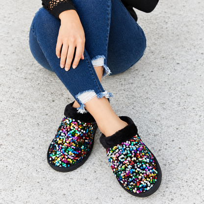 Forever Link Multicolored Sequin Faux Fur Slipper