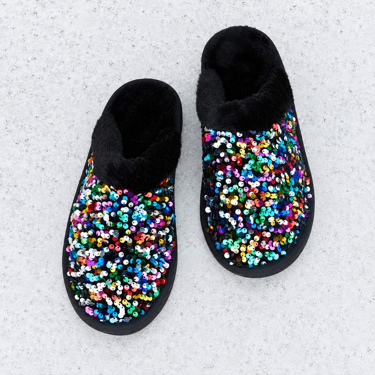 Forever Link Multicolored Sequin Faux Fur Slipper