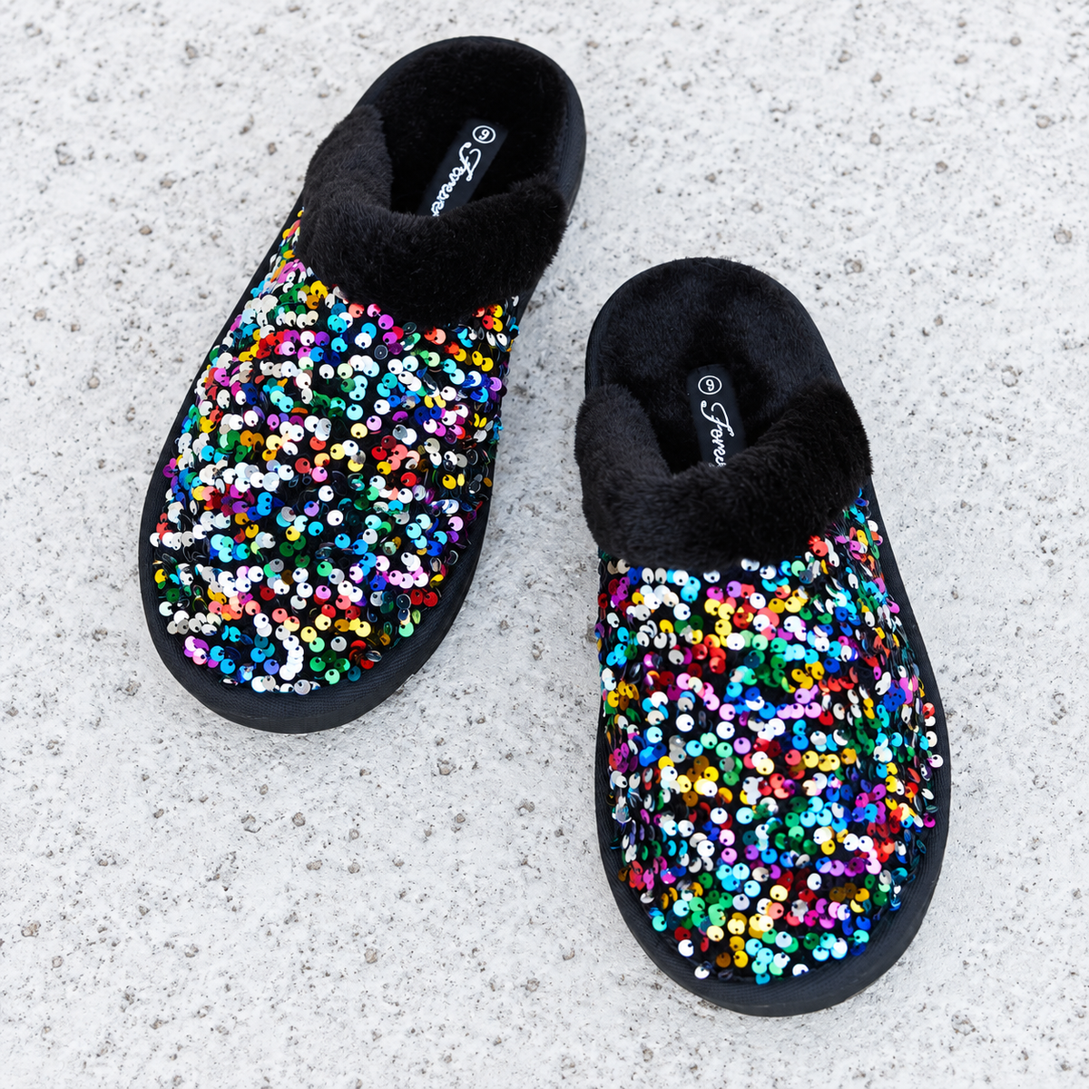 Forever Link Multicolored Sequin Faux Fur Slipper