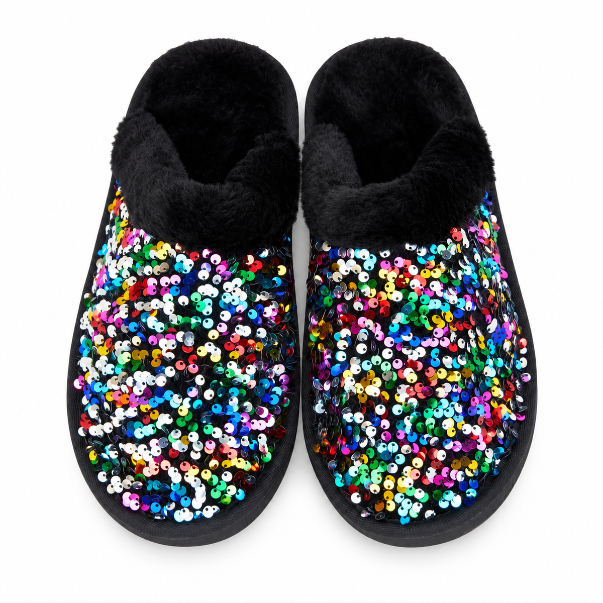 Forever Link Multicolored Sequin Faux Fur Slipper