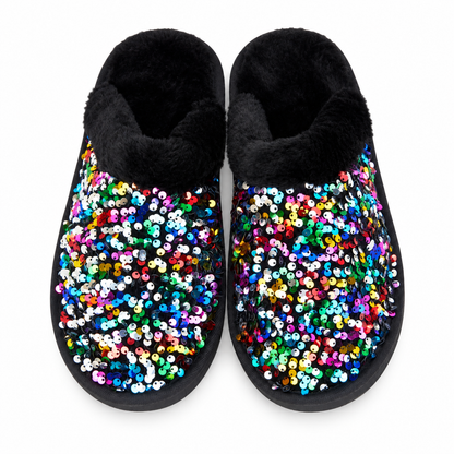 Forever Link Multicolored Sequin Faux Fur Slipper