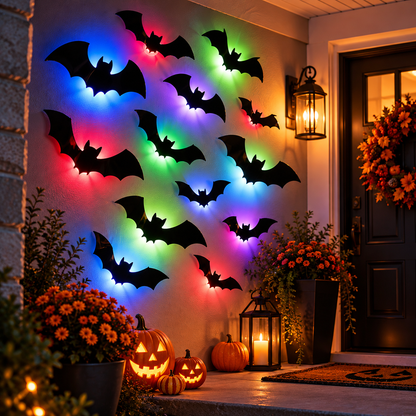 3D Glow Bat & Spider LED Wall Decor – Halloween Peel & Stick Set