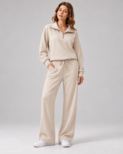 Women's Matching Set: Lapel Top & Wide Leg Pants