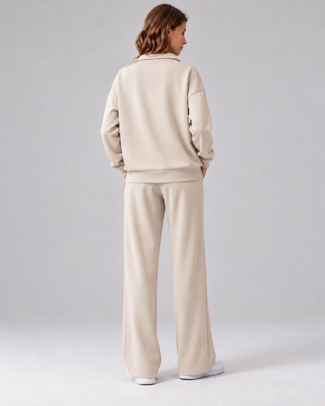 Women's Matching Set: Lapel Top & Wide Leg Pants
