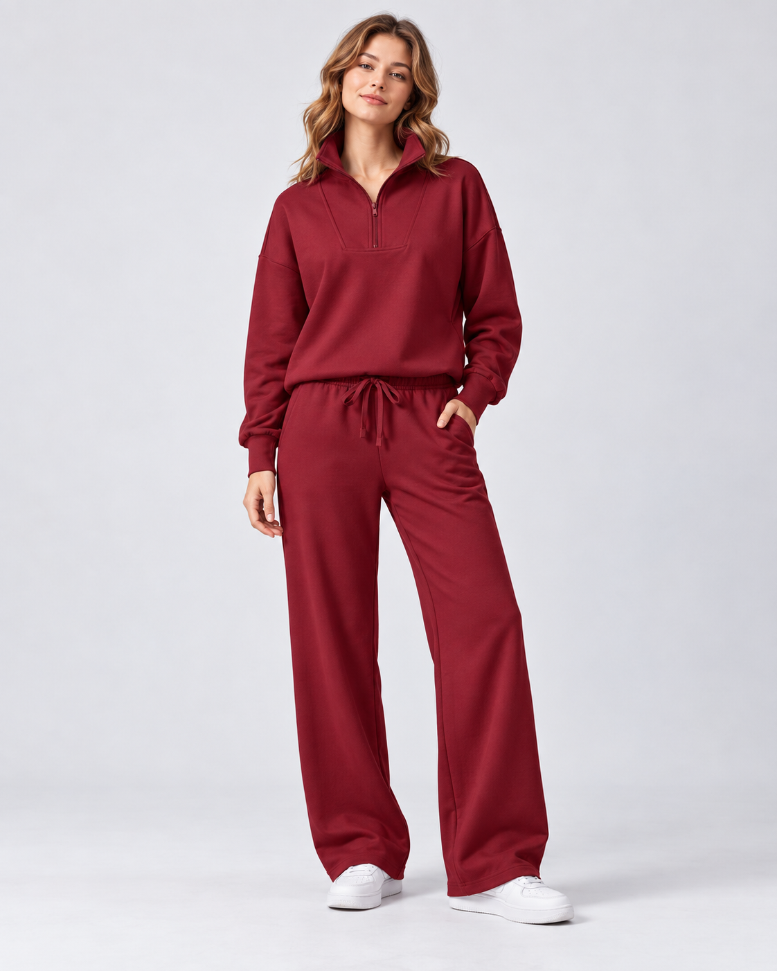 Women's Matching Set: Lapel Top & Wide Leg Pants