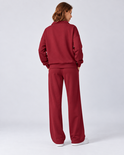 Women's Matching Set: Lapel Top & Wide Leg Pants