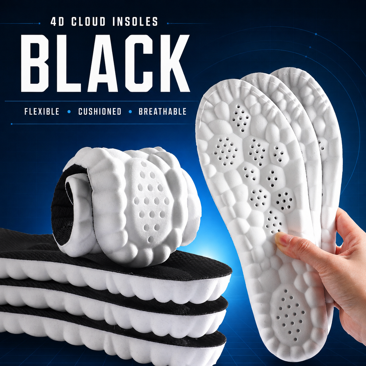 4D Steppers Cloud Comfort Insoles – Unisex Trim-to-Fit Memory Foam Inserts