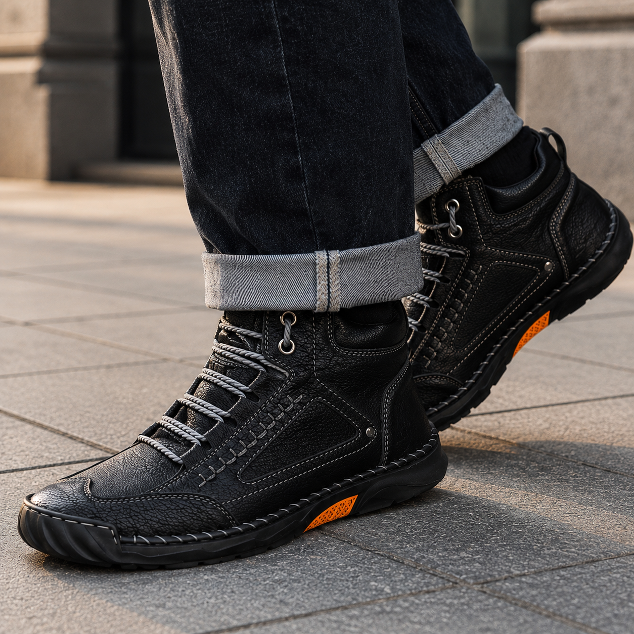 Men’s Lightweight Hand-Stitched Ankle Boots – Breathable Everyday Lace-Up Shoes