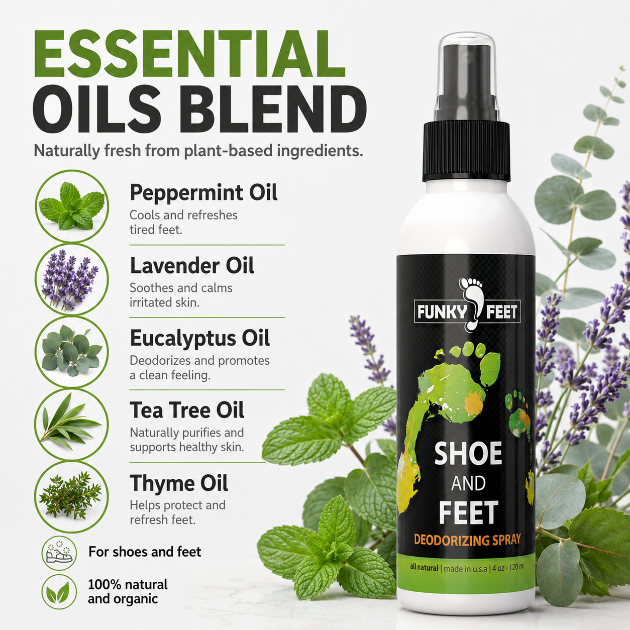 Funky Feet Natural Foot & Shoe Deodorizer Spray – 4 oz