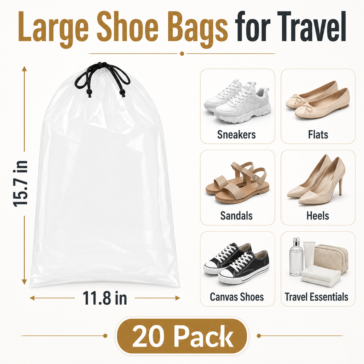 Clear Waterproof Travel Shoe Bags – 20 Pack