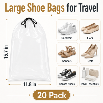 Clear Waterproof Travel Shoe Bags – 20 Pack