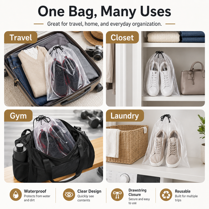 Clear Waterproof Travel Shoe Bags – 20 Pack