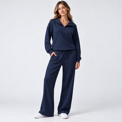 Women's Matching Set: Lapel Top & Wide Leg Pants