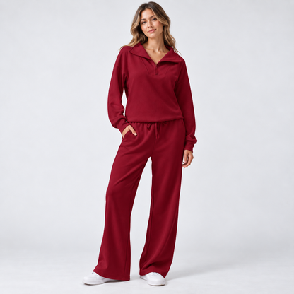 Women's Matching Set: Lapel Top & Wide Leg Pants