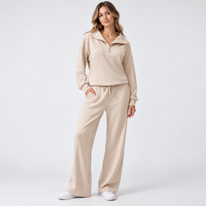 Women's Matching Set: Lapel Top & Wide Leg Pants