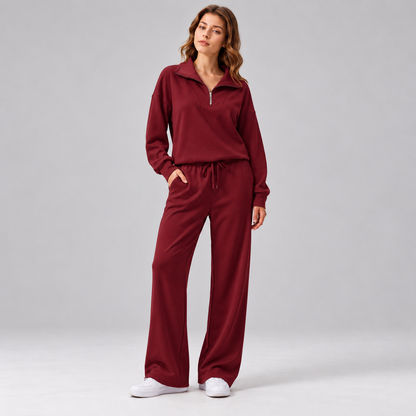 Women’s Relaxed Matching Set – Lapel Top & Wide-Leg Pants