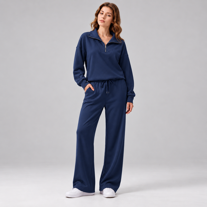 Women’s Relaxed Matching Set – Lapel Top & Wide-Leg Pants