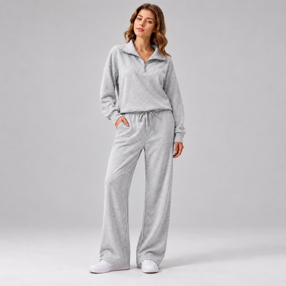 Women’s Relaxed Matching Set – Lapel Top & Wide-Leg Pants