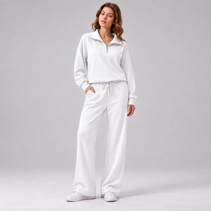 Women’s Relaxed Matching Set – Lapel Top & Wide-Leg Pants