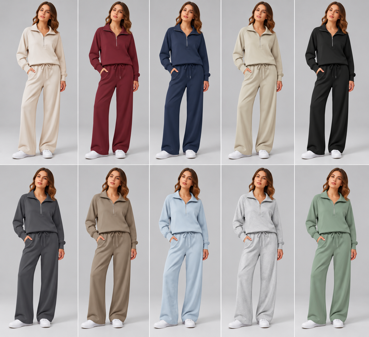 Women’s Relaxed Matching Set – Lapel Top & Wide-Leg Pants