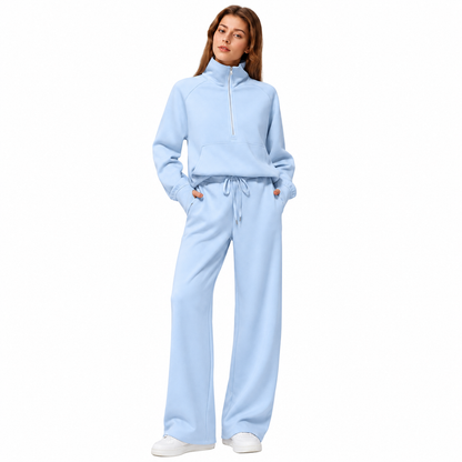 Women’s Relaxed Matching Set – Lapel Top & Wide-Leg Pants