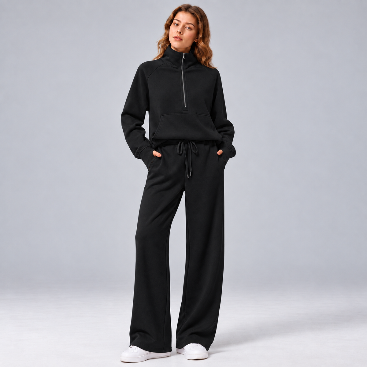 Women’s Relaxed Matching Set – Lapel Top & Wide-Leg Pants