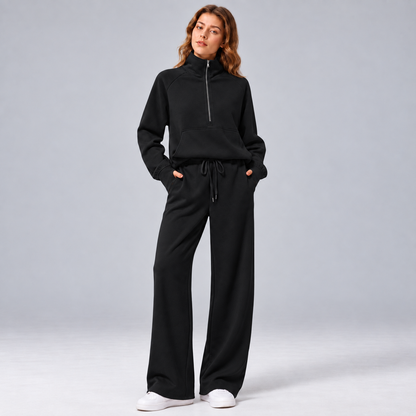 Women’s Relaxed Matching Set – Lapel Top & Wide-Leg Pants