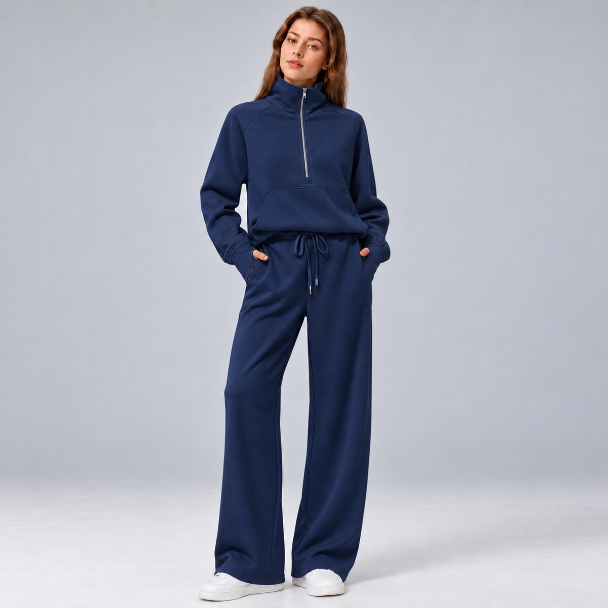 Women’s Relaxed Matching Set – Lapel Top & Wide-Leg Pants