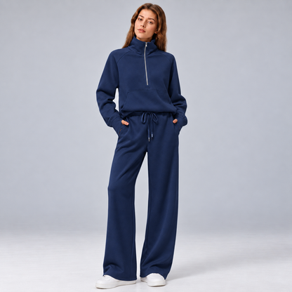 Women’s Relaxed Matching Set – Lapel Top & Wide-Leg Pants