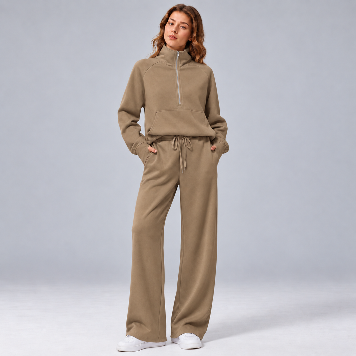 Women’s Relaxed Matching Set – Lapel Top & Wide-Leg Pants