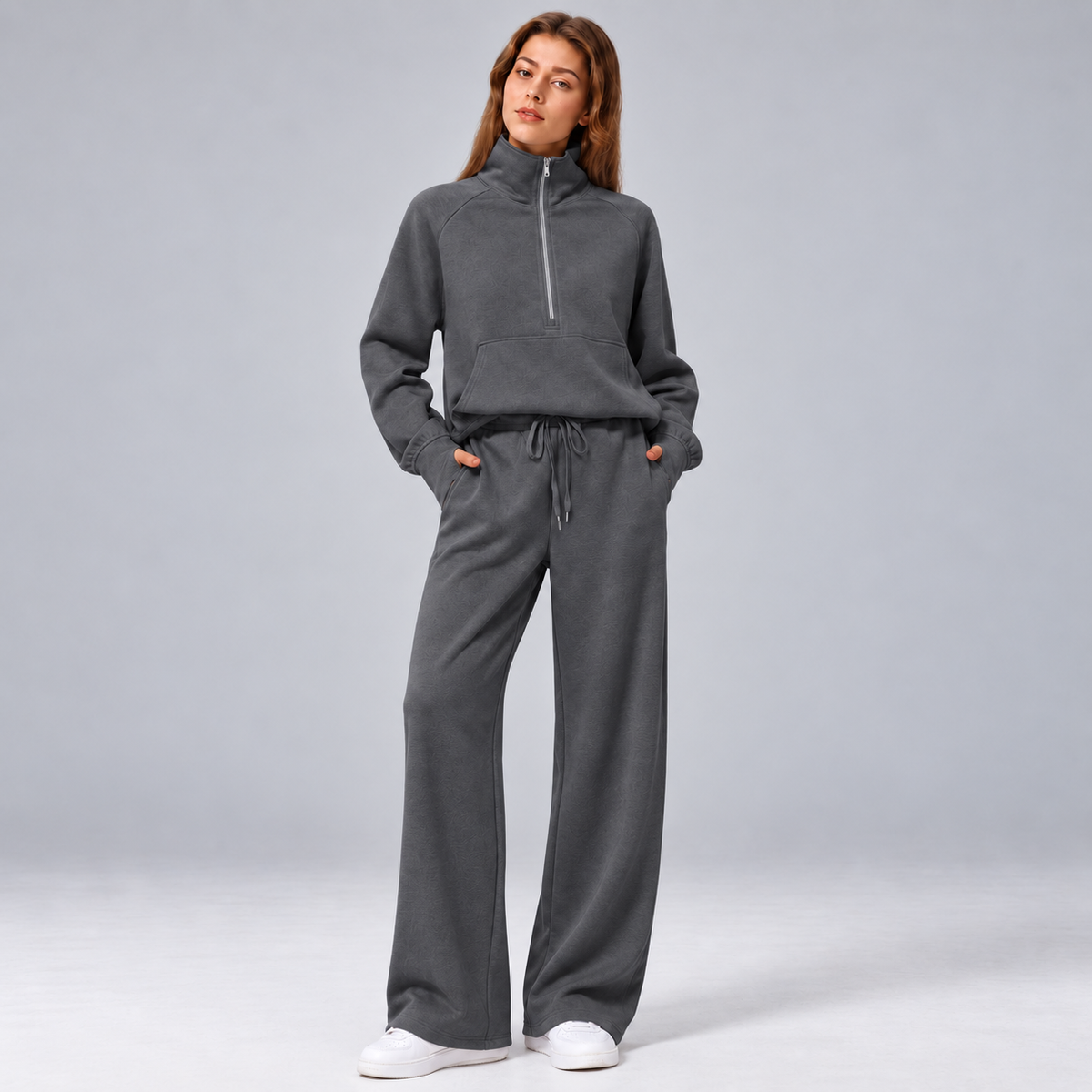Women’s Relaxed Matching Set – Lapel Top & Wide-Leg Pants
