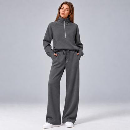 Women’s Relaxed Matching Set – Lapel Top & Wide-Leg Pants